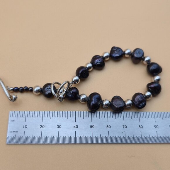 8 Inch Sterling Silver Dark Genuine Pearls Bracelet B756 - Picture 6 of 7